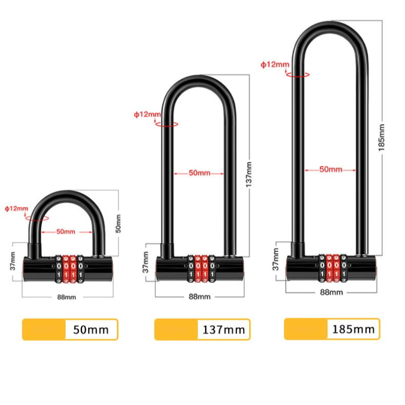 185mm/173mm/50mm Extended U-sh - огляд і ціна Cable Lock Flexible
